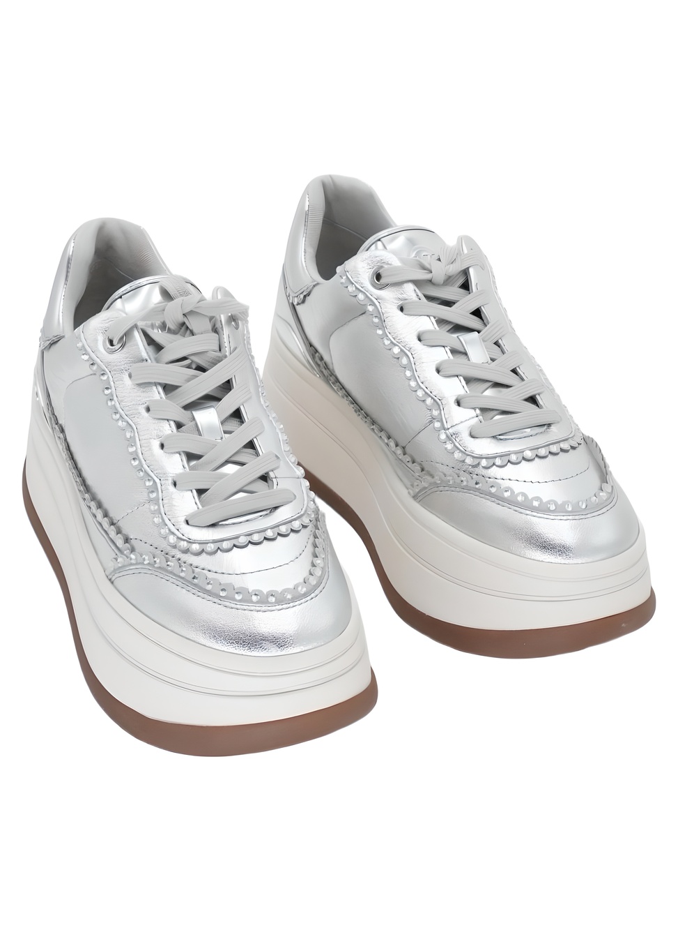 Michael Kors Hayes Lace-Up Platform Sneakers Silver Metallic Leather Size 7M